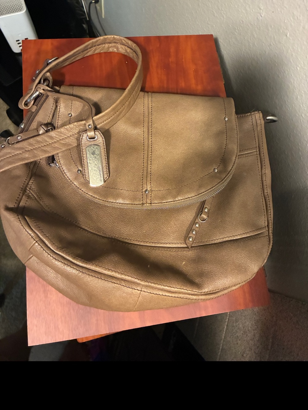 b. makowsky Tan Leather Saddle Shoulder Bag